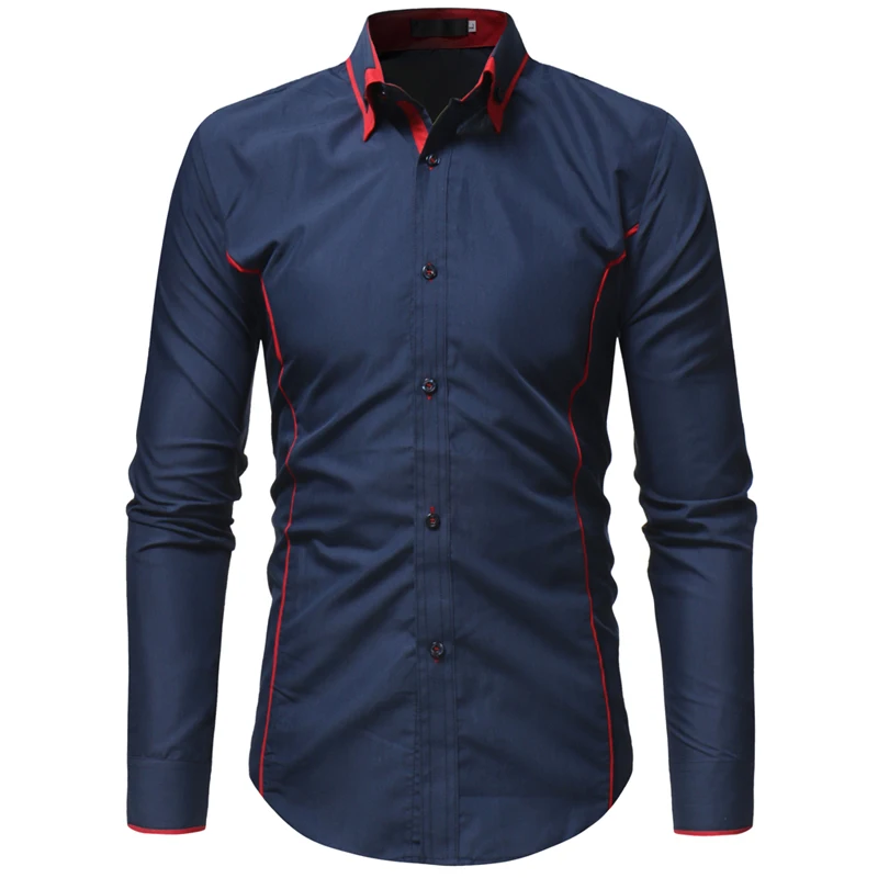 Мужская приталенная рубашка Camisa Masculina Повседневная однотонная черная с длинными