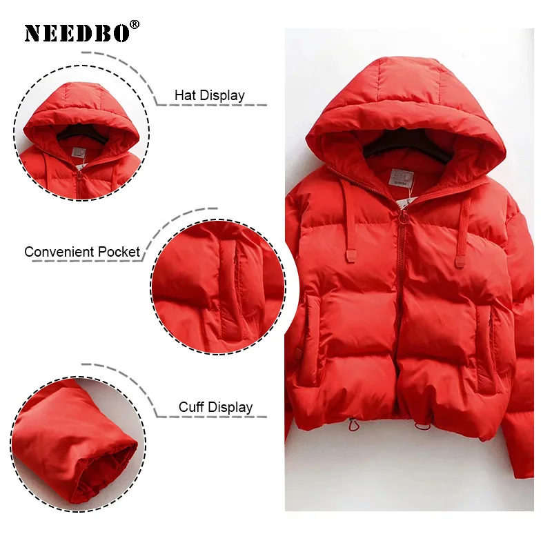 NEEDBO Cotton Padded Jacket Winter Hooded Parkas Woman Warm Down Jacket Large Size Coat Thicken Women Casual Puffer Jacket