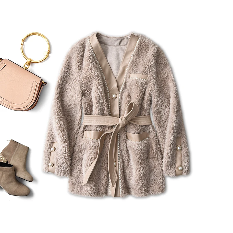 

SHUCHAN зимняя одежда для женщин Офисная Женская верхняя одежда и пальто куртки с бисером пэчворк однобортный V-образный вырез