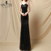 black simple prom dresses tulle spaghetti straps mermaid sequin party gown sweetheart neck women sequin formal evening dress
