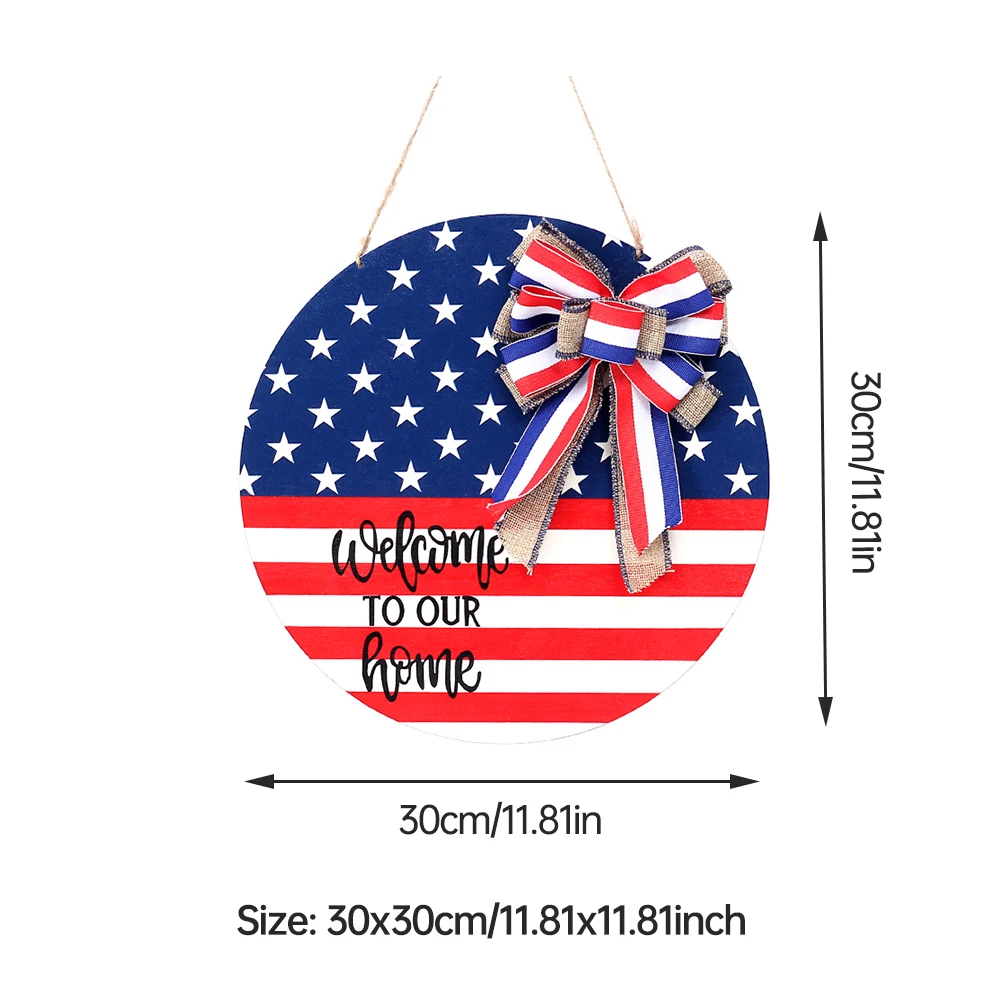 

Independence Day Decoration with Bow Front Door Welcome Sign Hanging Farmhouse Round Welcome Plaque 30x30cm