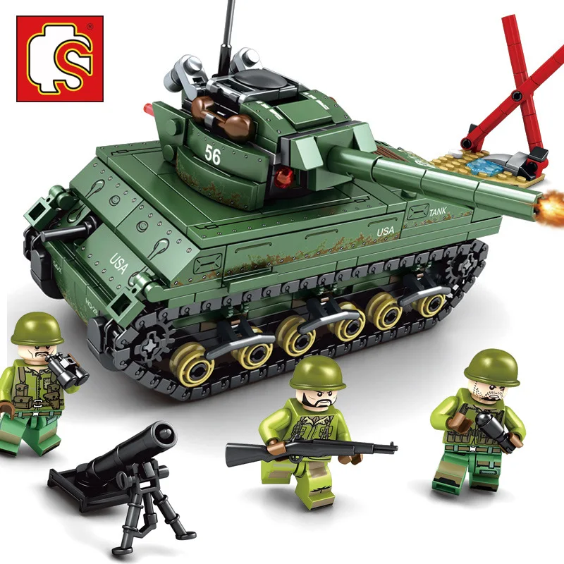 Вторая мировая война военный Американский Танк Sherman M4 Детский пазл сборные