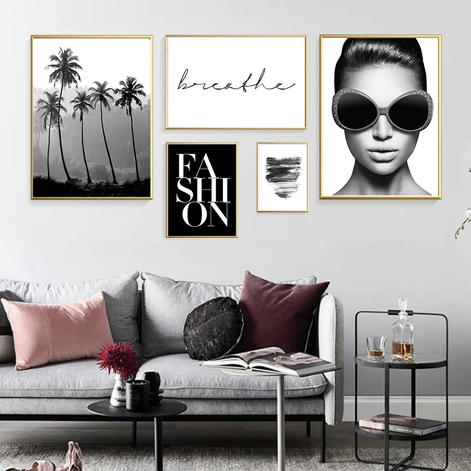 Современные абстрактные пальмовые деревья пейзаж холст живопись черный белый