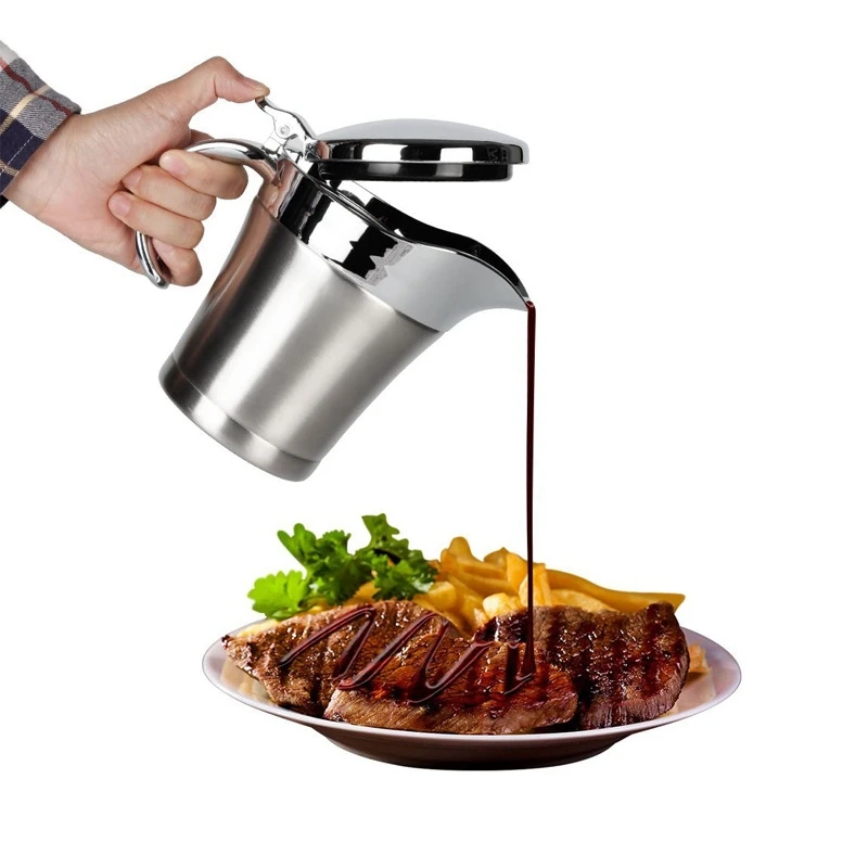 

750Ml + 450Ml Juice Cup Steak Sauce Pot Tomato Sauce Bottle Double-Layer Insulated Juice Sauce Sauce Pot Trumpet, 2Pcs