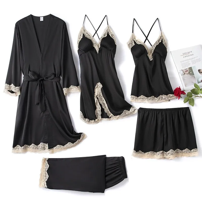 Халат кимоно Женский из искусственного шелка пикантная ночная рубашка кружевное