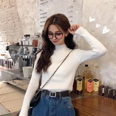 

Fall / winter 2020 new versatile half high collar sweater bottoming Shirt Top slim fit autumn / winter long sleeve sweater