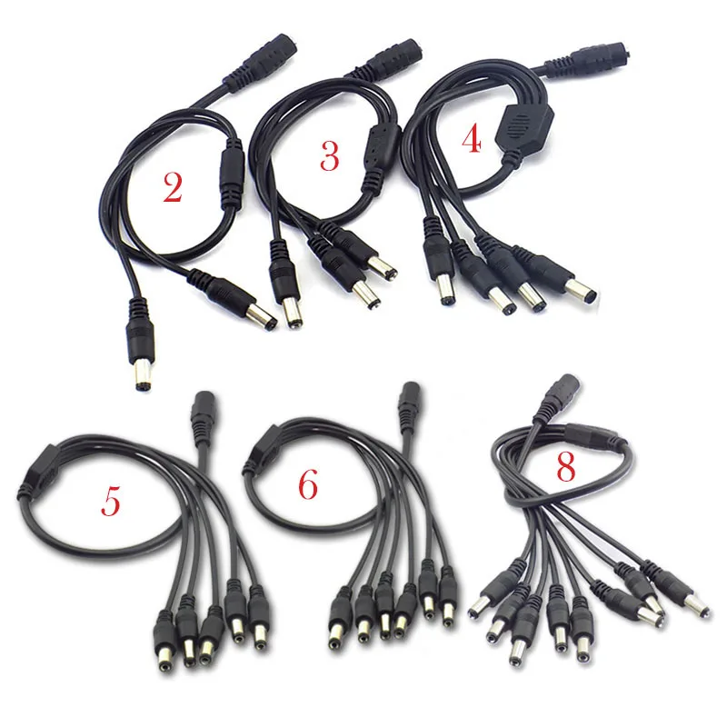 DC Power 1 Female to 2 3 4 5 6 8 Male Way Splitter Adapter Connector Plug Cable 5.5mm*2.1mm 12V For CCTV Camera LED Strip Light |