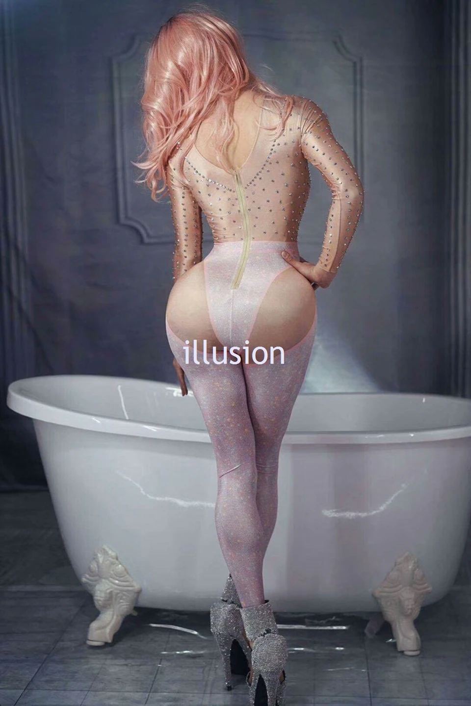 Блестящий женский комбинезон Стразы с кристаллами вечерняя одежда для