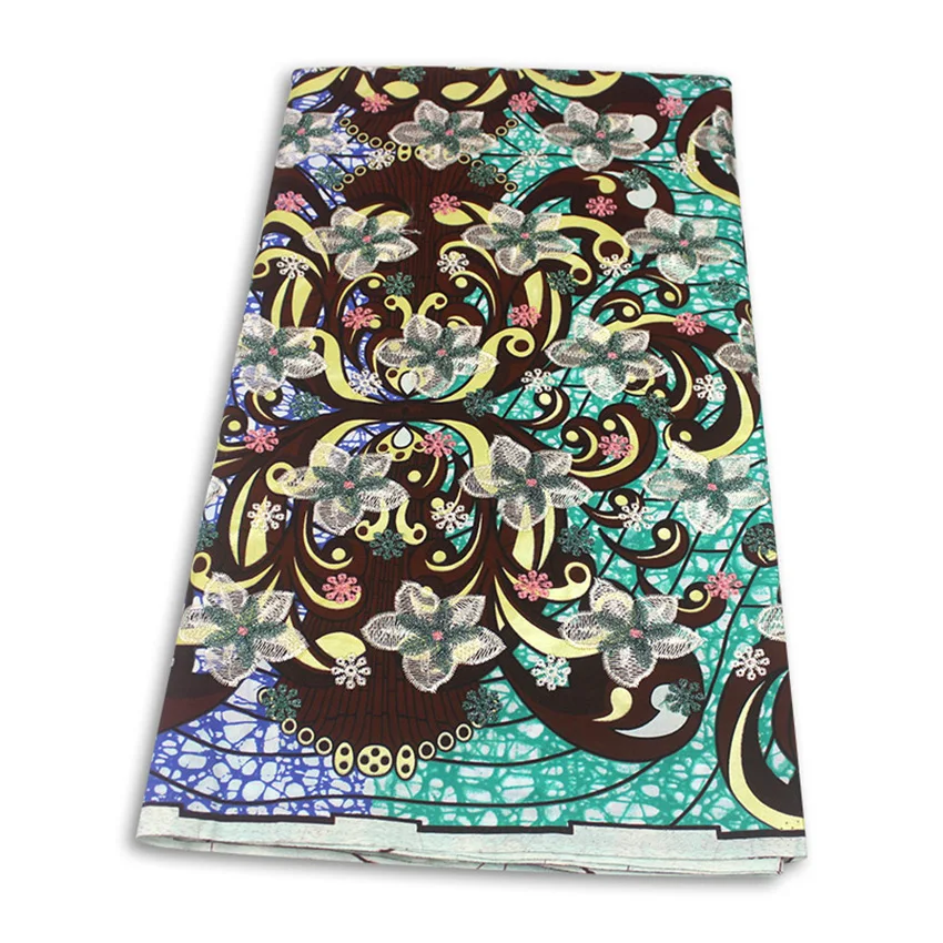 

African Wax Fabric With Embroidery Nigerian Real Cotton Print Ankara Patchwork Cloth S210316