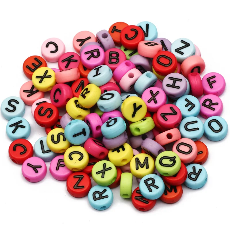 

Colorful Mix Round 10x5mm Acrylic Letter Beads 50-100pcs Loose Spacer Beads For Jewelry Making DIY Necklace Bracelet Accessories
