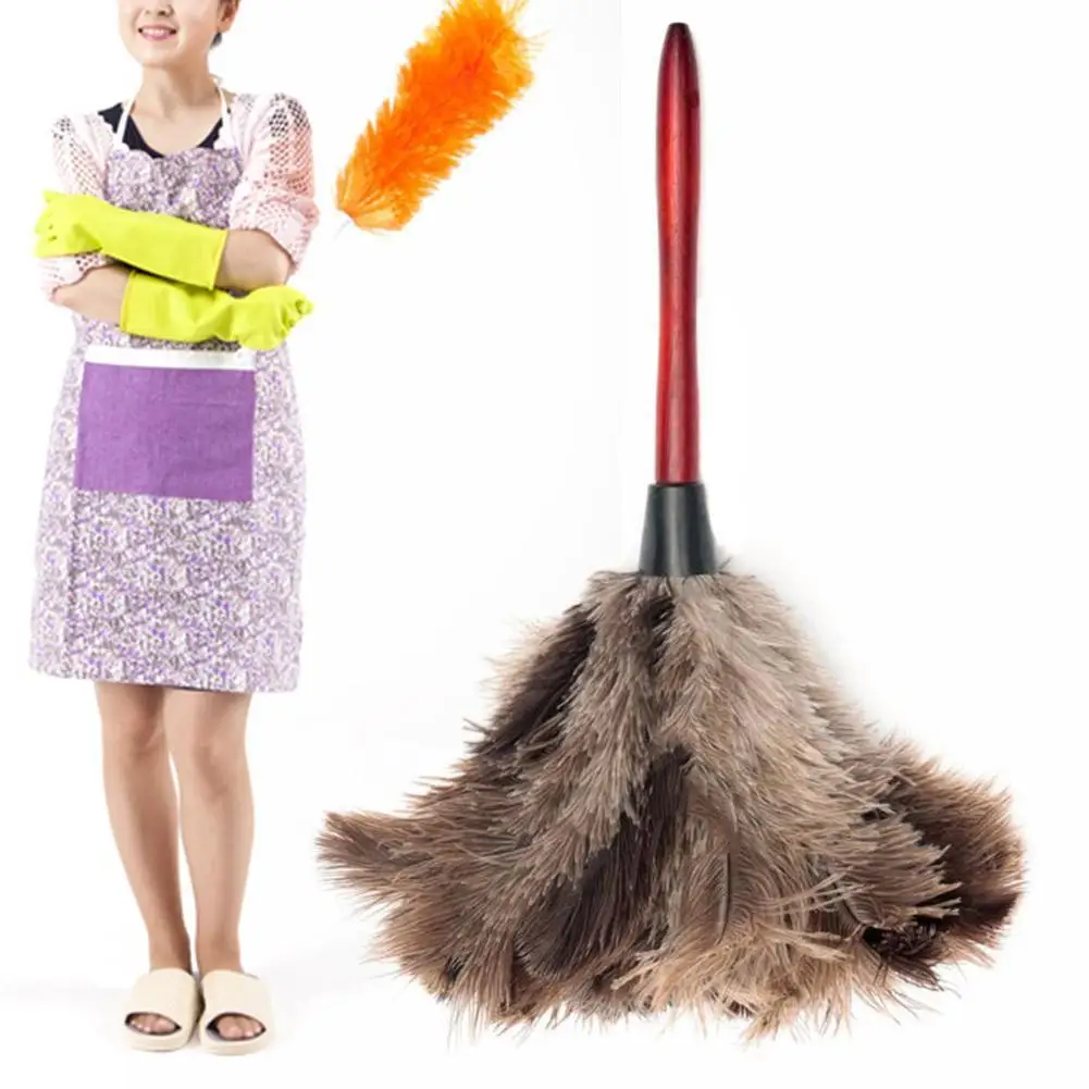 Антистатическая щетка из меха страуса 35 см натуральная серая для удаления пыли с