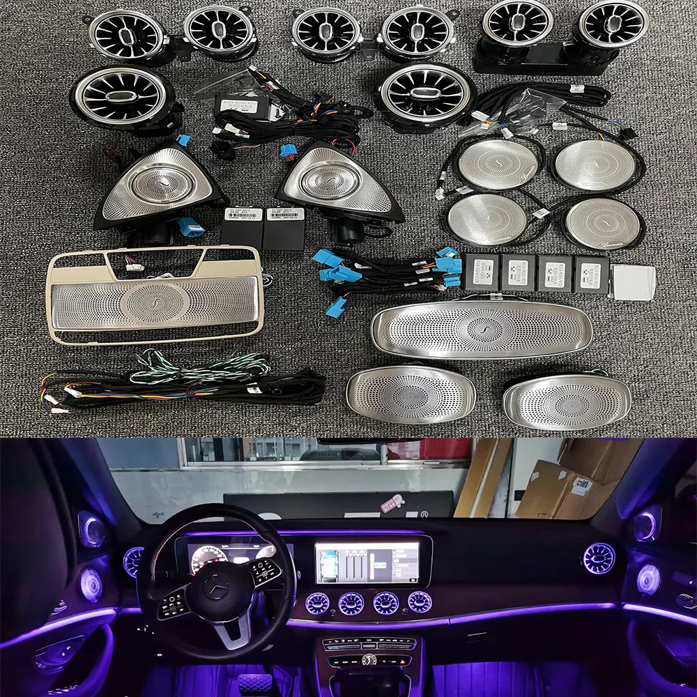 

64 цвета светодиодные вентиляционные отверстия 3D Вращающийся Динамик для Mercedes Benz W213 E-Class Coupe AMG E43 E53 E250 внутренний окружающий свет