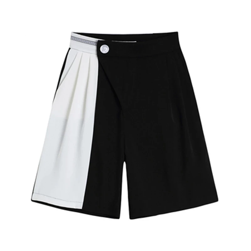 

Wide Leg Shorts Women Black White Patchwork Harajuku Loose Korean High Waist Casual Suit Shorts 2021 High Waist Casual Pants
