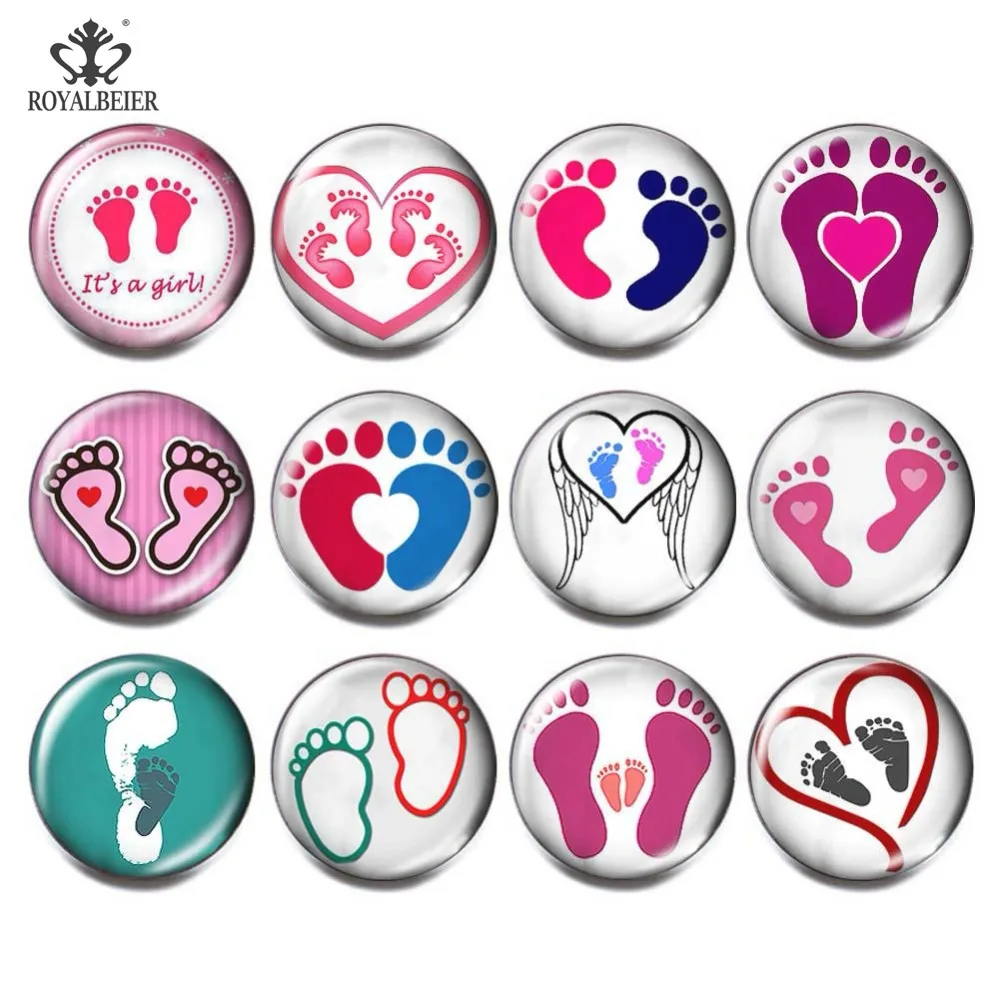 

Стеклянные пуговицы Royalbeier 12 шт./лот с различными узорами, подходят для застежек 18 мм, креативные бусины для браслета, ювелирные изделия