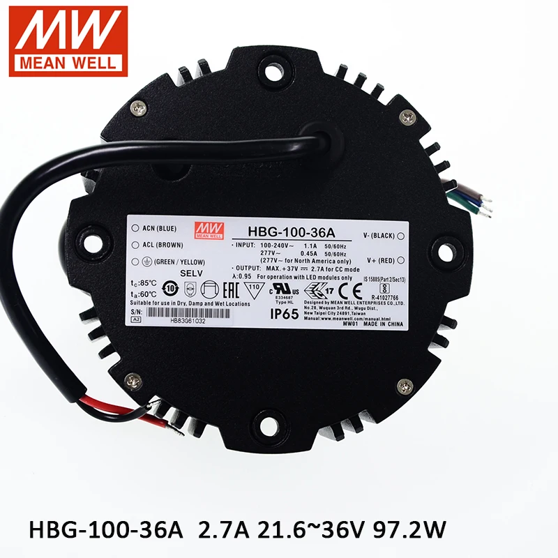 MEAN WELL HBG 100 36A 97W 21 6 A ~ 36V с драйвером постоянного тока для светодиода блок питания