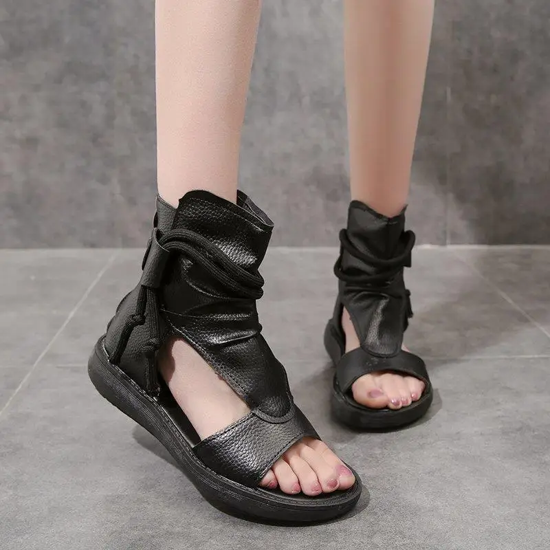 

2021 New Style Hollow Sandals Women Flat Bottom Martin Boots Europe and America Retro Sandals Women Fashion Women's Shoes