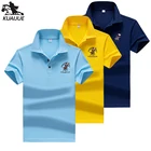 Рубашка-поло мужская из синтетического волокна, повседневная, с коротким рукавом, с вышивкой, деловая, 17314XL, на лето