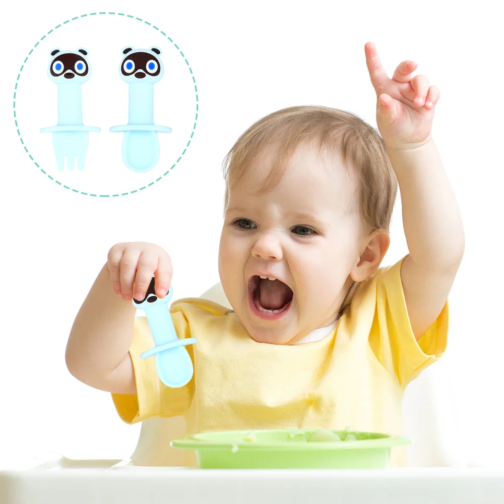 

2Pcs Silicone Baby Fork Cartoon Spoon Set Adorable Infant Dining Tableware