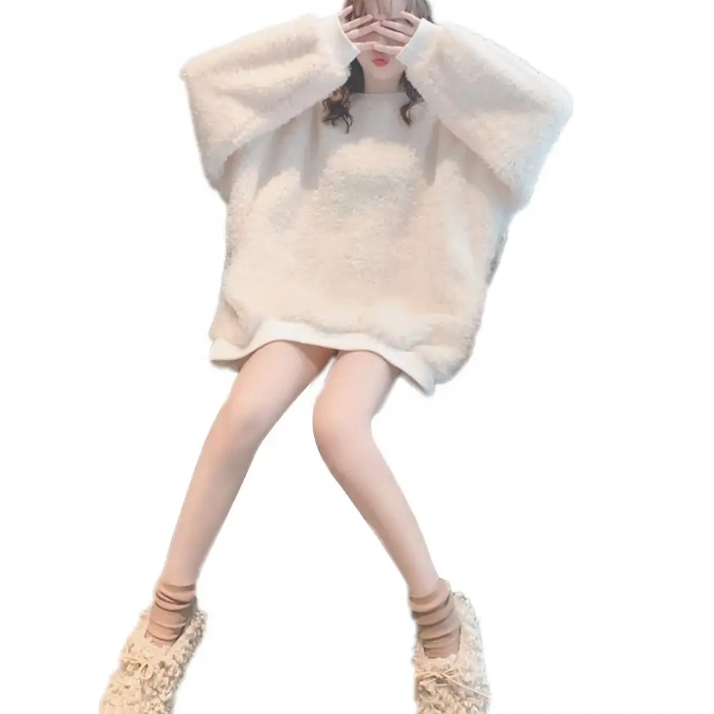 Women Autumn Winter Solid Color Pullover Plush Thick Oversized Sweatshirt Hoodie Sweatshirt Hoodie
