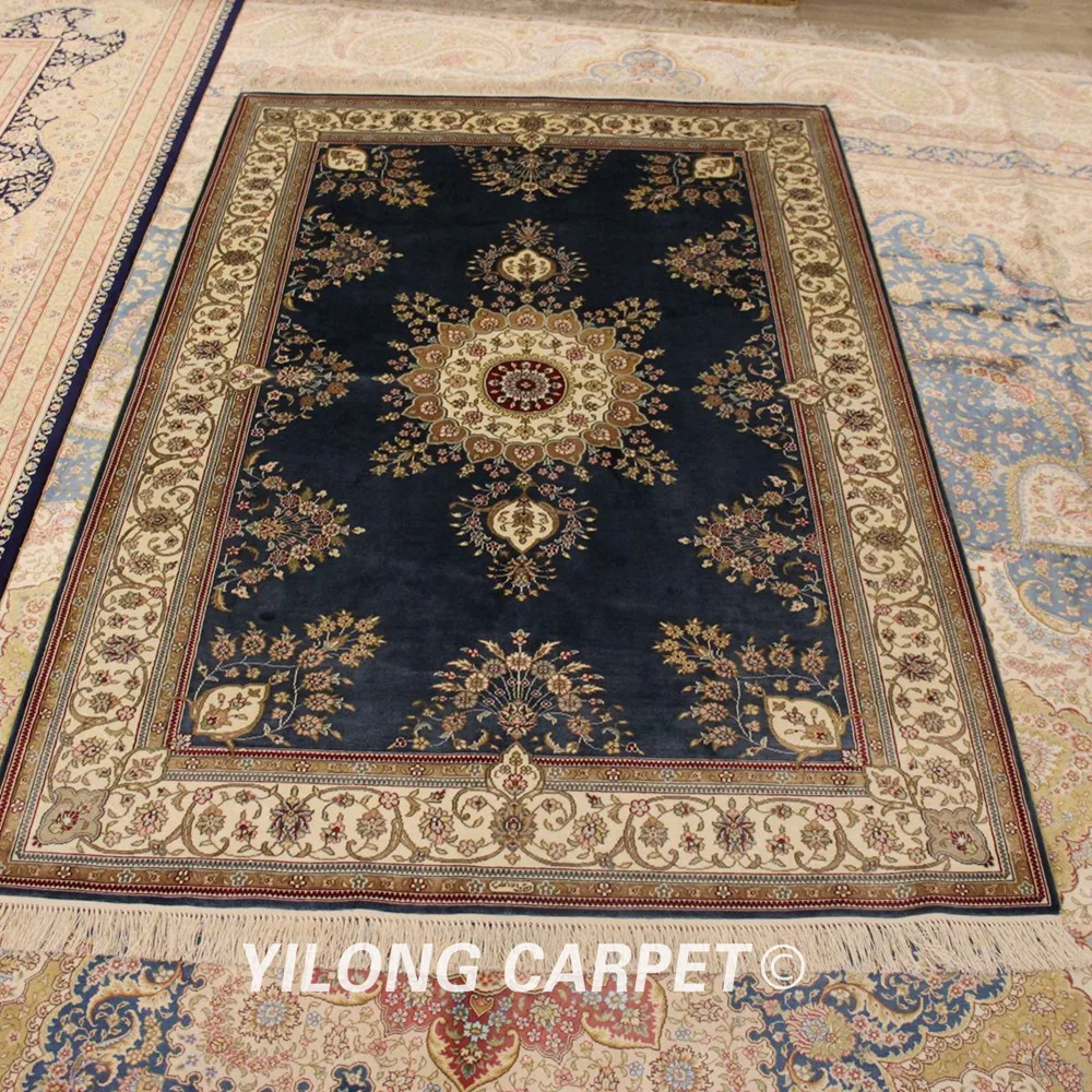 Yilong 4 'x 6' персидские шелковые коврики Китай синий ручной работы с узлом чистый