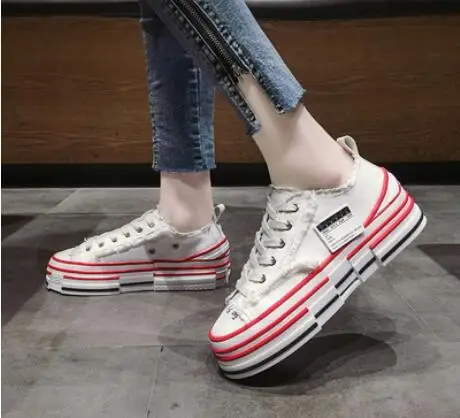 Shoes Trend Canvas Shoes Female Sponge Cake Thick-soled vulcanized Shoes Net red with Casual Retro Shoes Student Sports Shoes - Цвет: Shoes