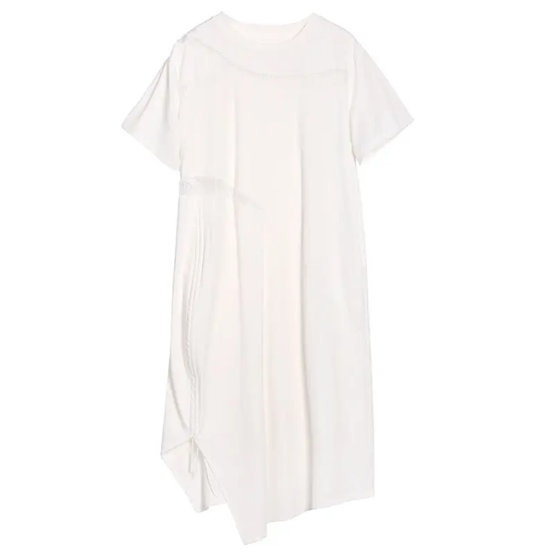 Женское плиссированное платье XITAO однотонное свободное с круглым вырезом и