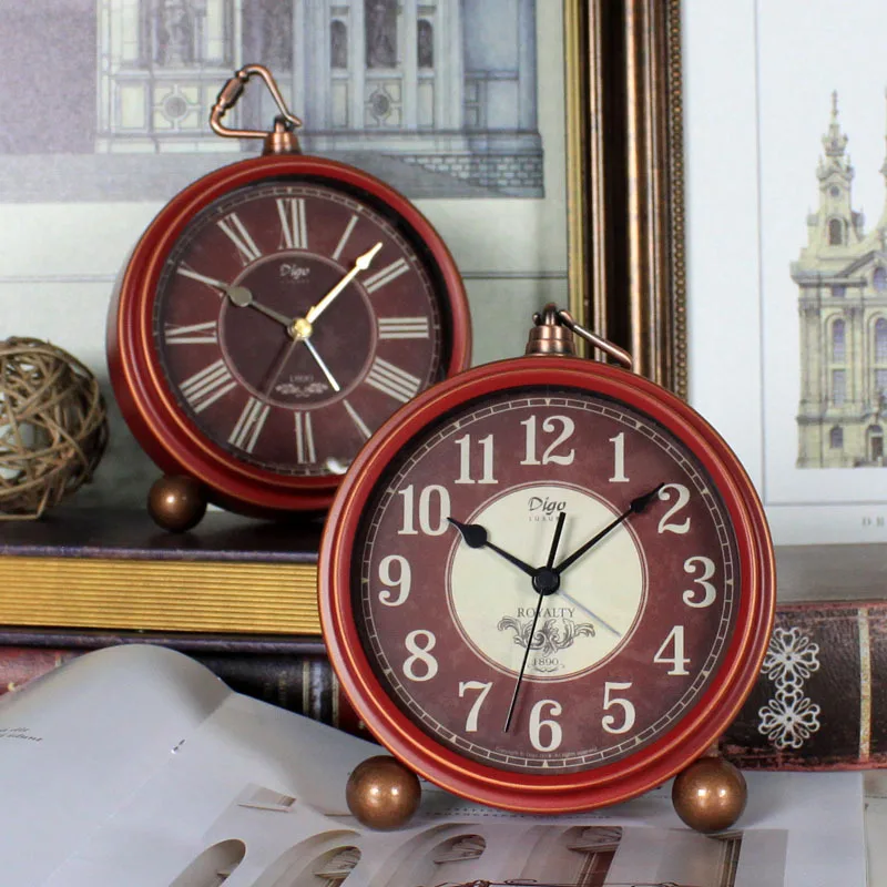 

Luxurious Quartz Silent Alarm Clock Retro Study Room Bedside Alarm Clock Red Vintage Creative Horloge Ornament Home Decoration