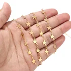 1 метр из нержавеющей стали Ширина 7 мм ботинки ручной работы с цепочкой из нержавеющей сталис аппликацией в виде Золотой Звезды звено цепи Выводы для женщин изготовление браслета ожерелья