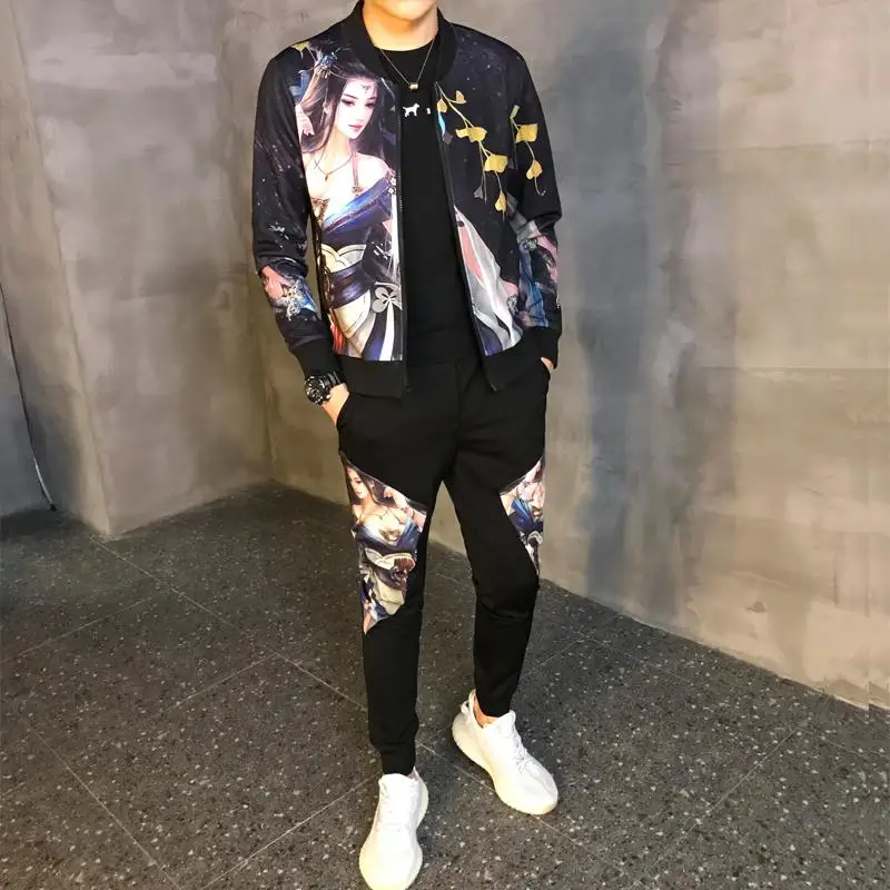 2019 осенний мужской комплект из 2 предметов повседневная куртка + штаны мужские