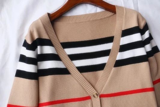 Вязаный кардиган Женская куртка на весну и осень модный полосатый вязаный свитер