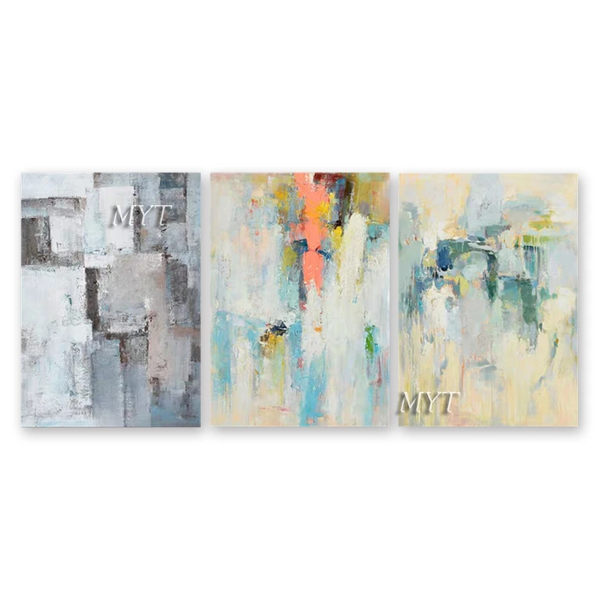

No Framed Hand Painted New Design Abstract 3 Panels Wall Art Gray Color Oil Painting On Canvas Painted Artwork Cheap Paintings