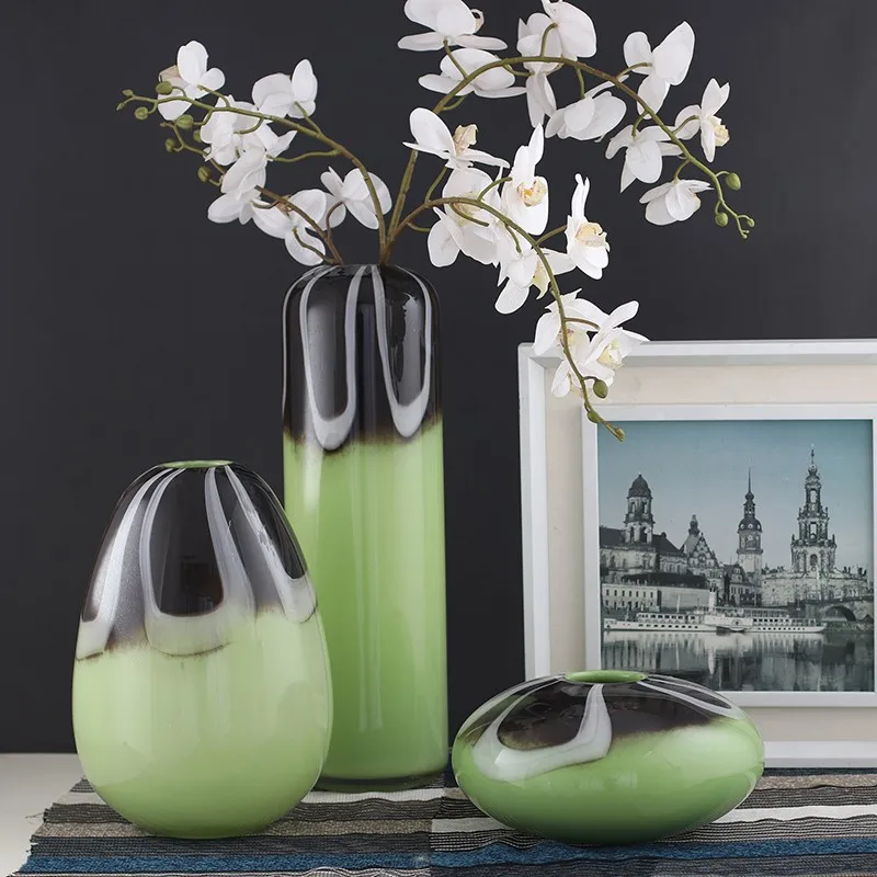 

Высокая Класс ваза из цветного стекла плавкий стеклянная ваза ручной работы маленький рот большого и среднего размера ваза для помещений