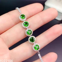 fine jewelry 925 pure silver chinese style natural diopside girl luxury popular round gemstone hand chain bracelet support detec