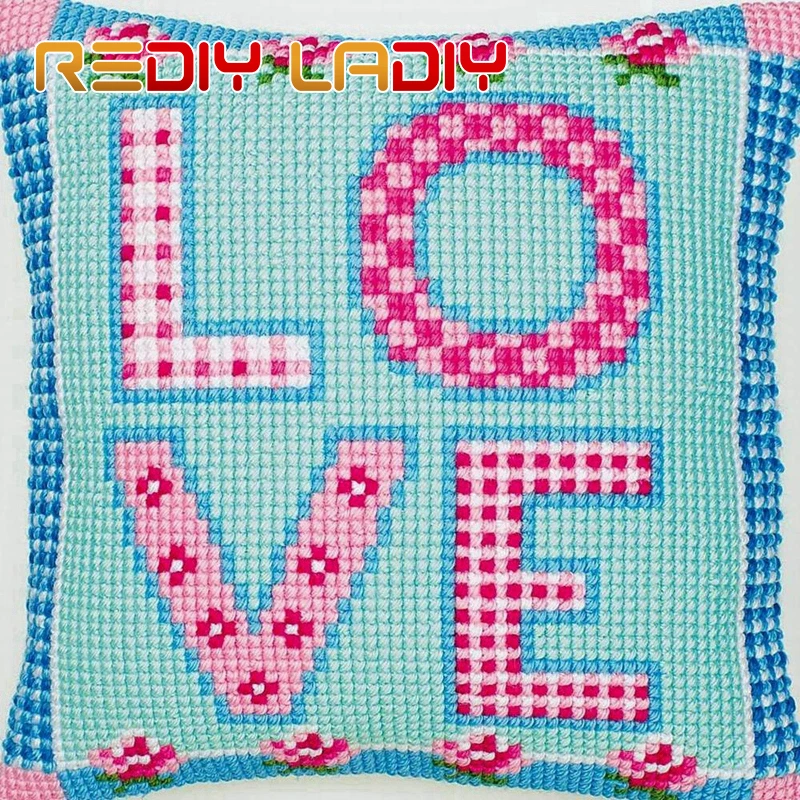 

REDIY крестиком чехол для подушки LOVE & жизни Декоративная Подушка Чехол объемной пряжи, перекресная строчка, Наборы предварительная Печать По...