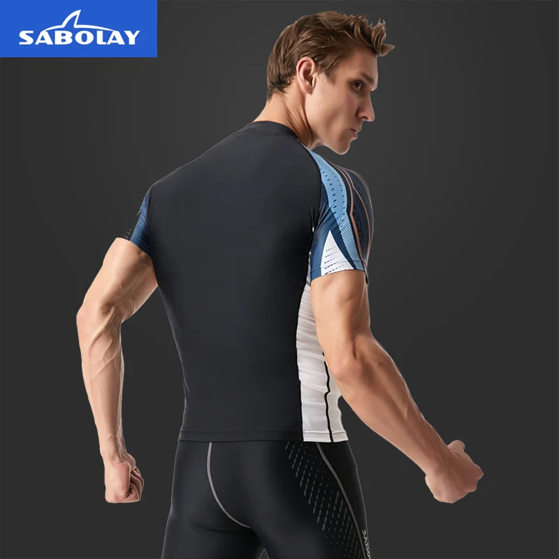 SABOLAY мужской купальник из лайкры с коротким рукавом защитой от УФ