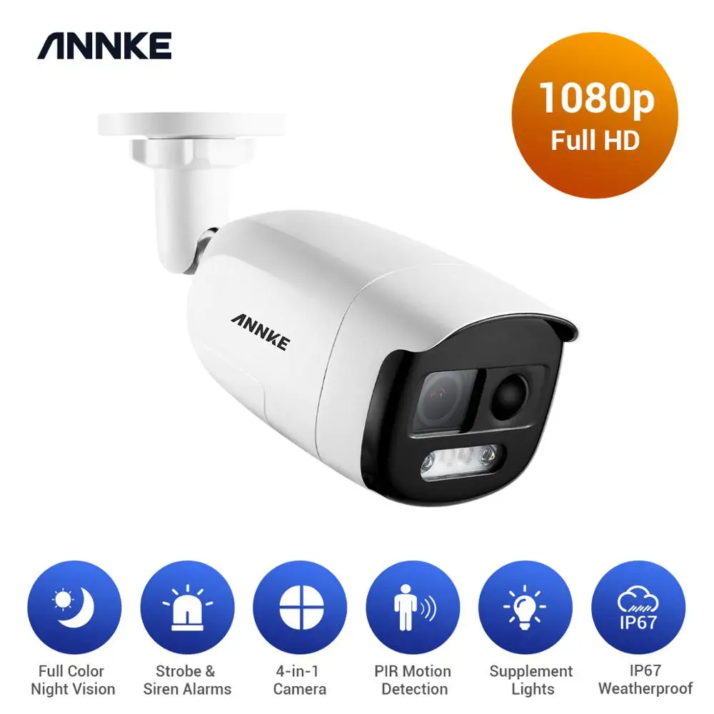 

ANNKE 1080P Full HD Wired Bullet Security Camera 4-in-1 CCTV Surveillance with PIR Sensor Siren Full Color Night Vision Camera