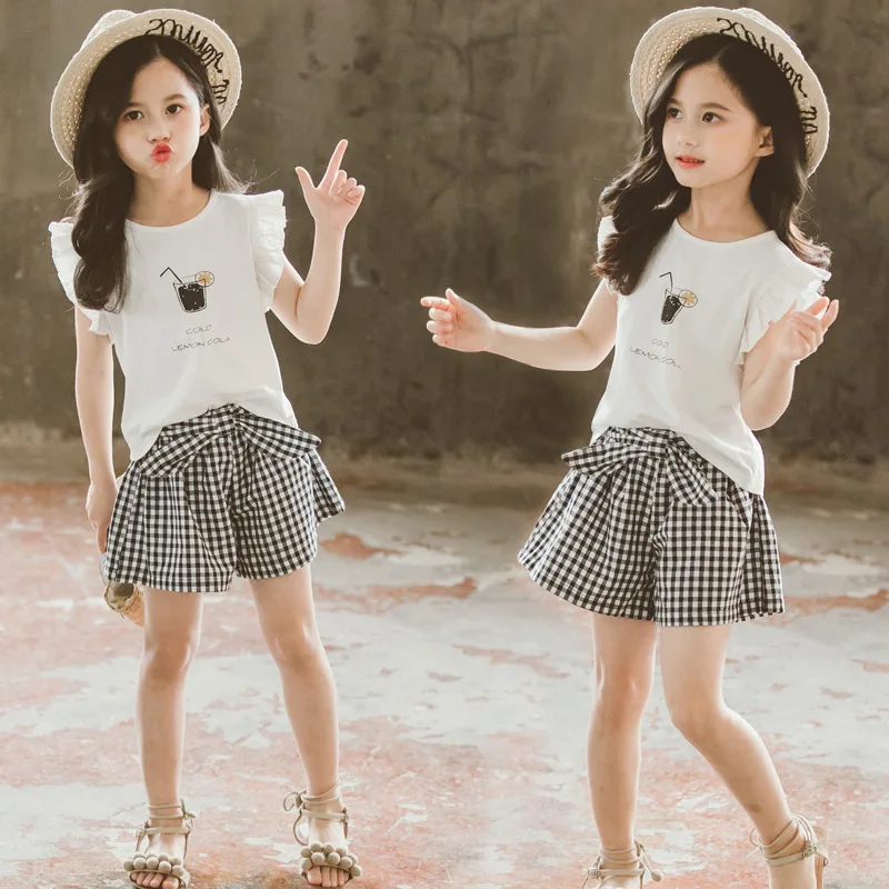 Летние Детские комплекты одежды для маленьких девочек футболка + брюки комплект