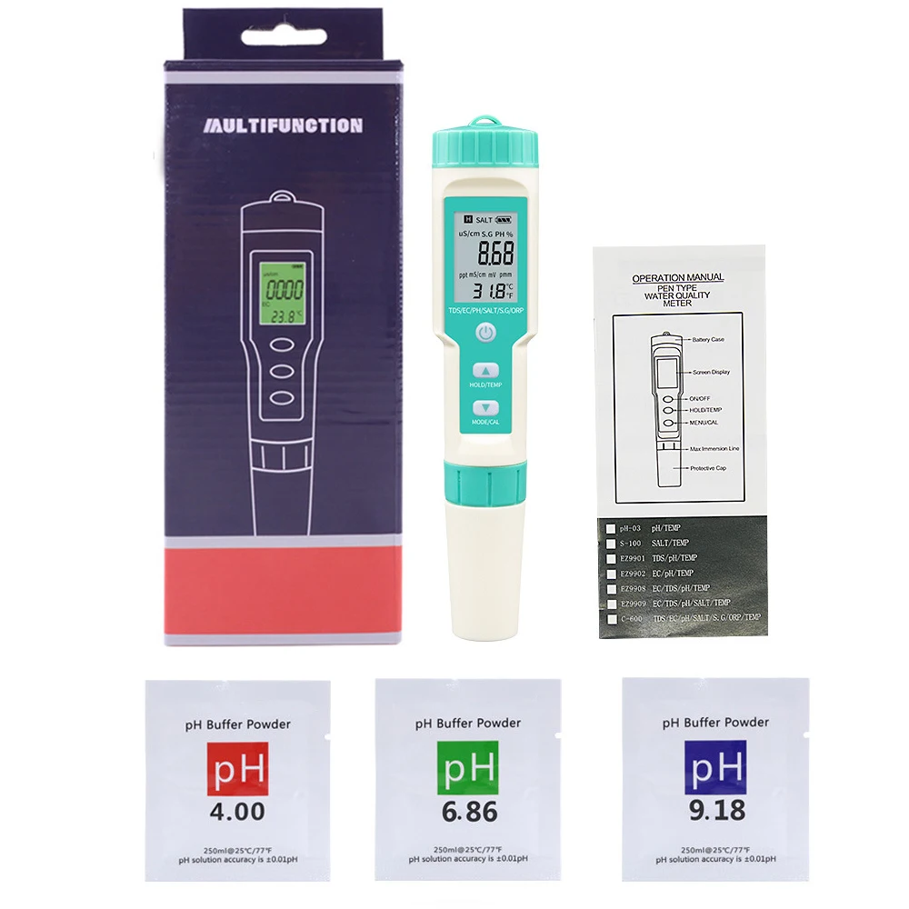 

7 in 1 PH/ORP/TEMP/TDS/EC/SG/Salinity Meter Digital PH Meter TDS Tester ORP Monitor Water Quality Analyzer Conductivity Detector