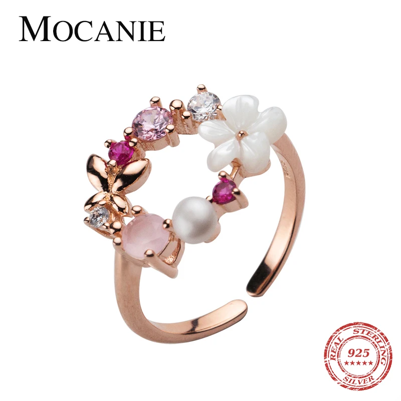

Macanie Genuine 925 Sterling Silver Pearl White Shell Flower Adjustable Finger Ring for Women Luxury Wedding Bands Fine Jewelry
