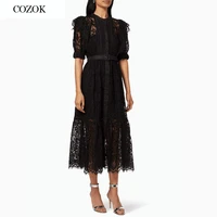 high quality womens black dress 2021 sexy see through short sleeve lace long ladies dresses robe longue femme