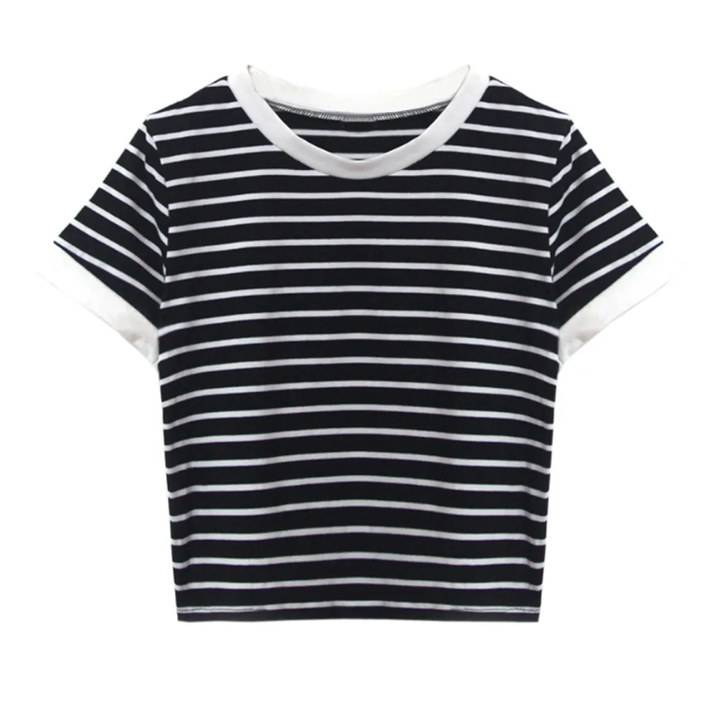 Модная женская футболка 2020 Хлопковые женские футболки в красную и белую полоску