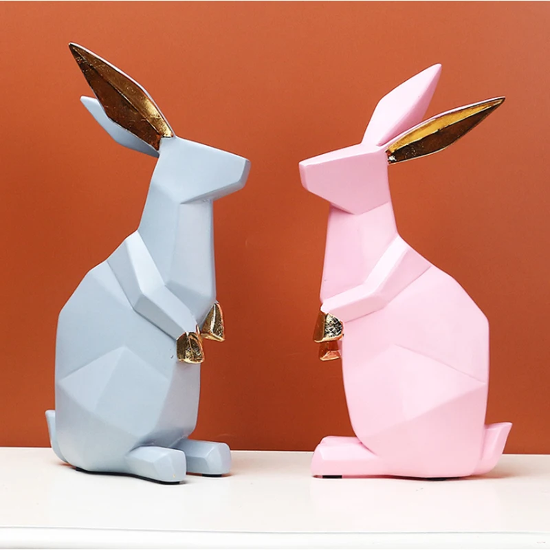 

Nordic Resin Abstract Geometric Rabbit Sculpture Ornaments Resin Crafts Home Living Room Geometric Decoration