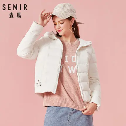 SEMIR женский стеганый легкий короткий пуховик с капюшоном с наклонным карманом, Женская пуховая куртка на подкладке - Цвет: white