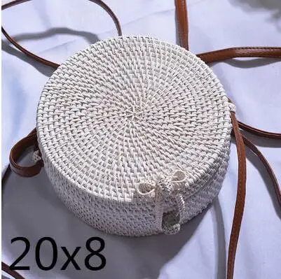whitehudie20x8 Плетеная Сумка из ротанга, круглая соломенная сумка на плечо, маленькие пляжные сумки, женские летние полые сумки ручной работы, сумки через плечо - Цвет: whitehudie20x8