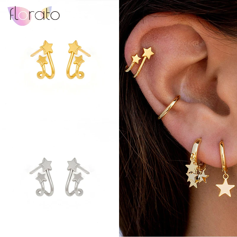 925 серебряные Изящные серьги гвоздики с двойной звездой элегантные свадебные