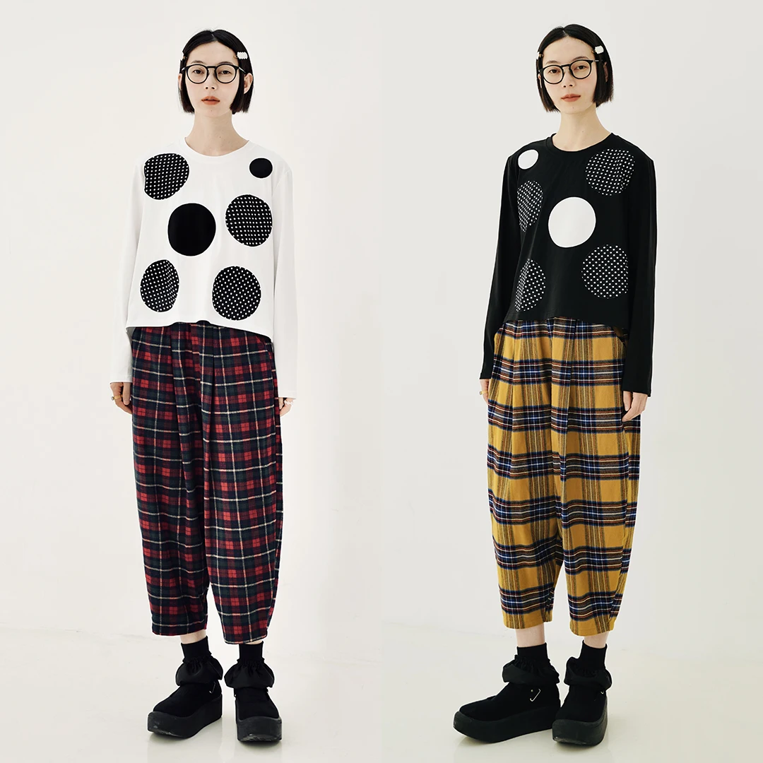 imakokoni 2021 autumn and winter original two-color wave dot stitching base long T casual long-sleeved women's clothing 213529