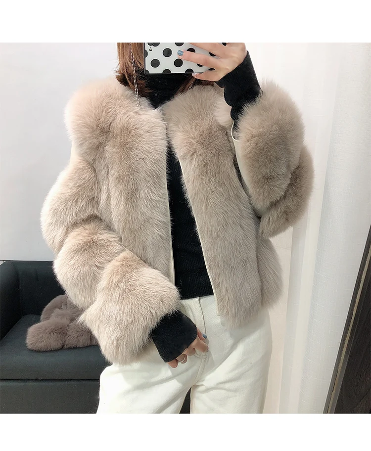 Rf1929 зимнее короткое пальто из натурального Лисьего меха Stlye FluffyReal, натуральная кожа, натуральный мех, куртка с длинным рукавом, женские пальто из натурального меха