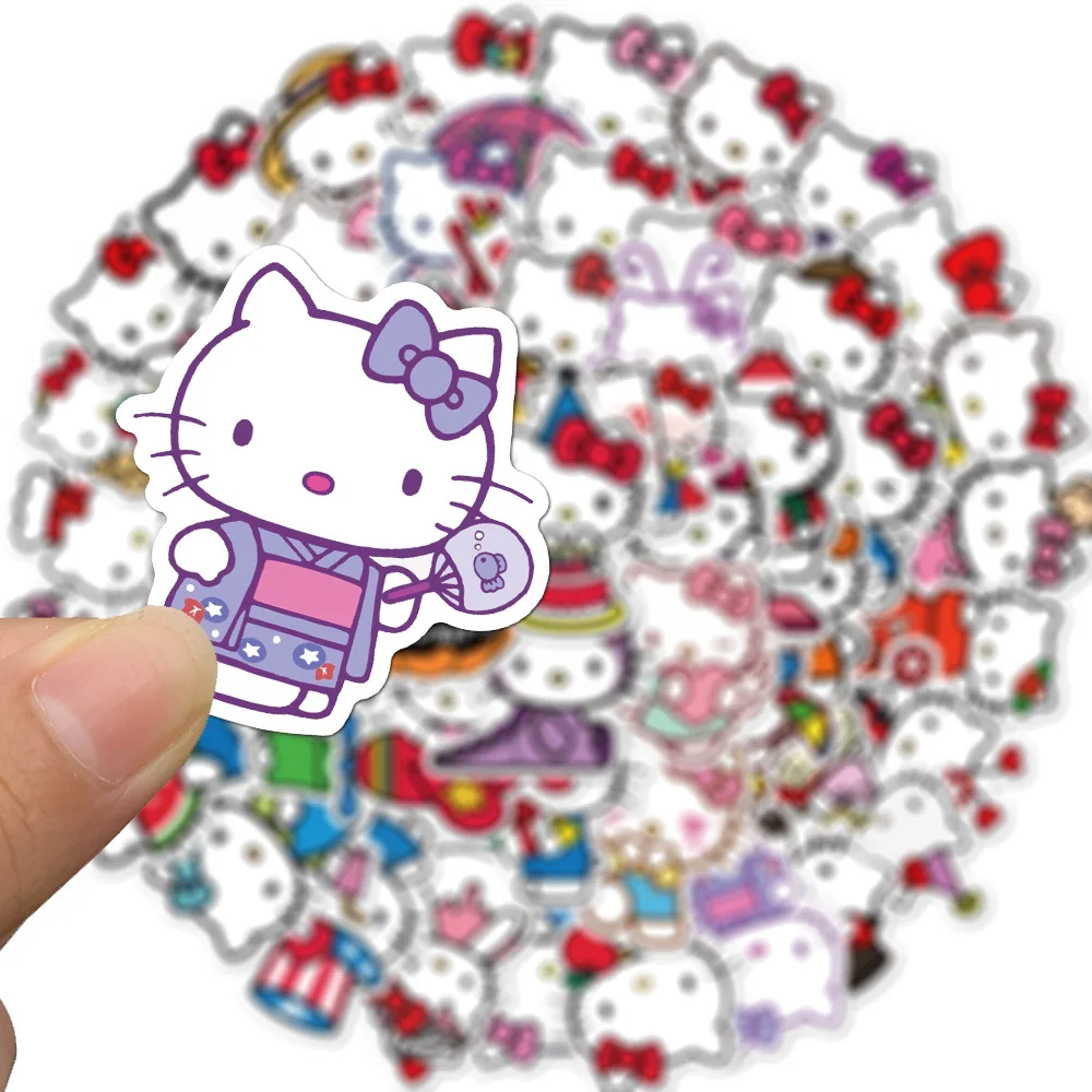 Sanrio-pegatinas de gatito Hello, decoraci&oacute;n artesanal, equipaje, port&aacute;til, monopat&iacute;n, bicicleta, grafiti impermeable, pegatina kawaii-3