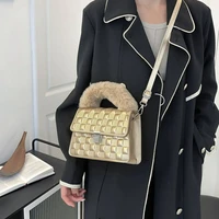 traveasy 2022 new bag womens korean fashion fashion bags wool handbag small square bag single shoulder messenger bag handbags