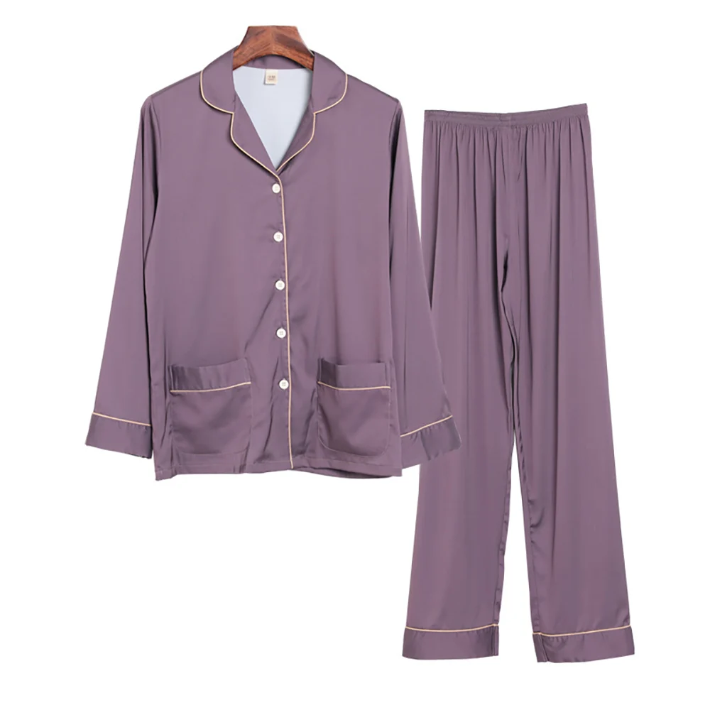 

Men Summer Ice Silk Sleepwear Thin Breathable Pajama Sets Noble Solid Color Silk Pajamas Comfort Satin Pajama Male Casual Pijama